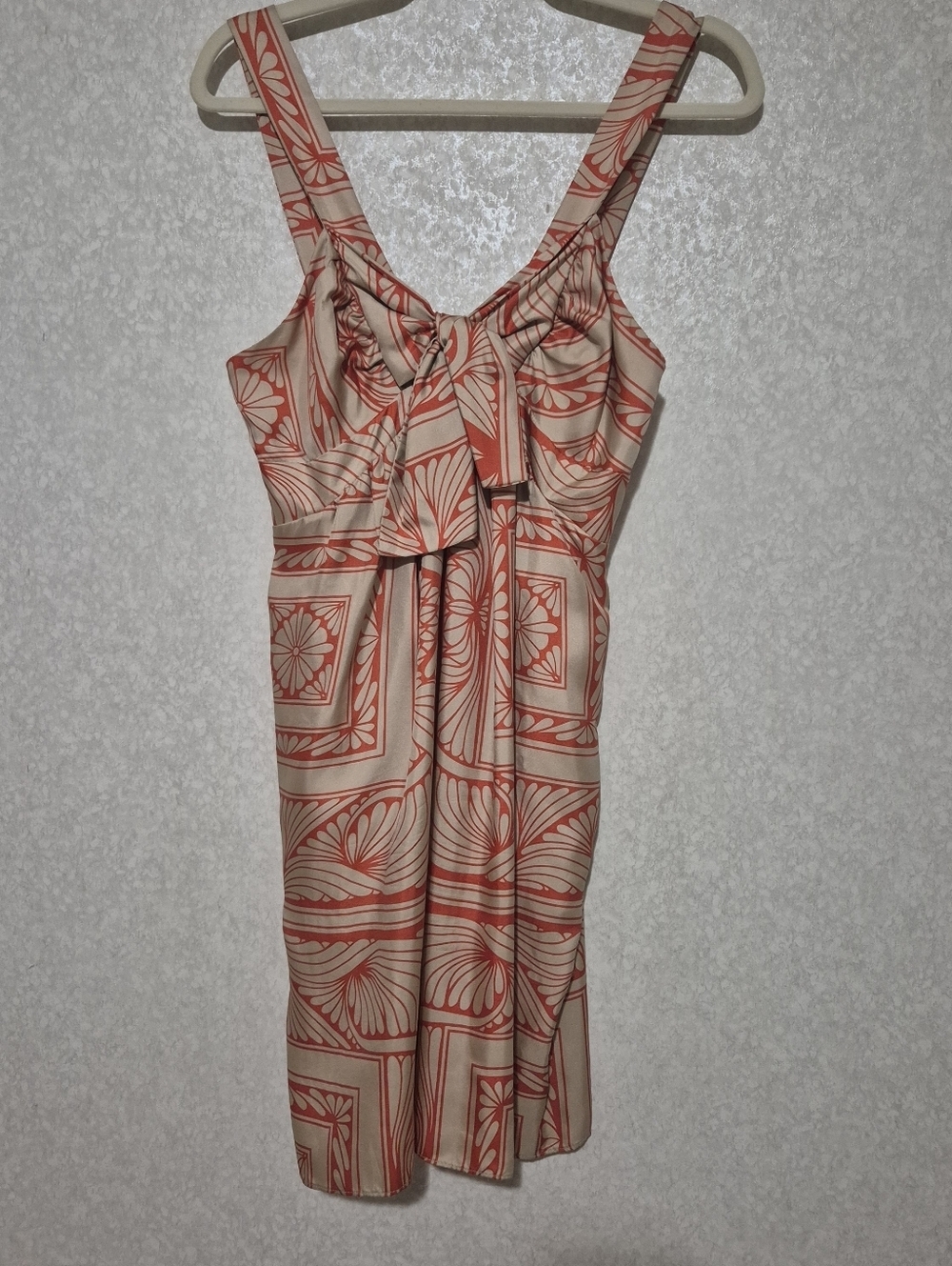 Hype X Anthropologie Coral and Cream Printed 100%Silk Mini Dress...size:8